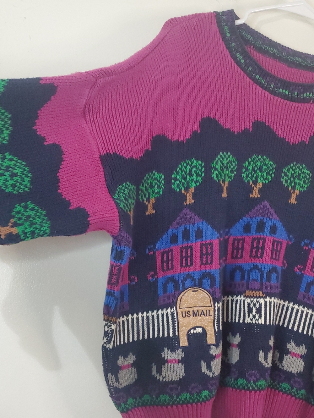 Vintage 80s Sutton Place Cats Village Motif Women’s Sweater Novelty - Picture 3 of 11